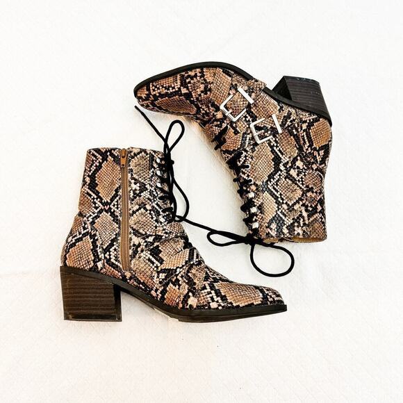 Express Snakeskin Patterned Faux Leather Double Buckle Combat Boot Size 8 - Picture 5 of 6